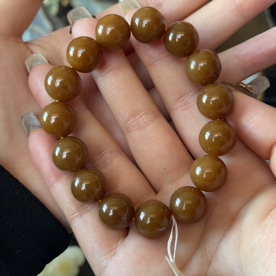 和田玉（糖玉）未镶嵌手串金山全糖14mm手串