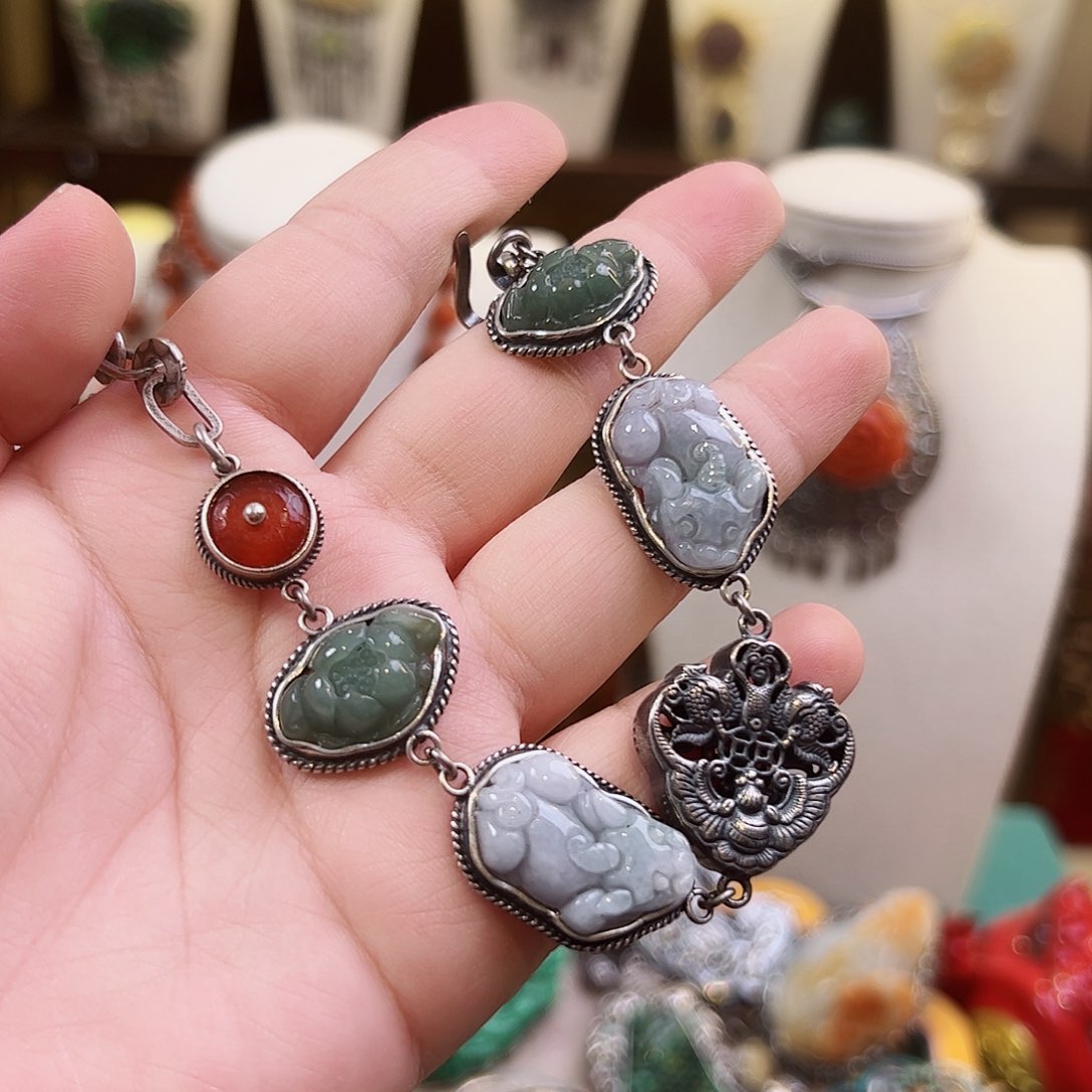翡翠手链银S925镶嵌古风