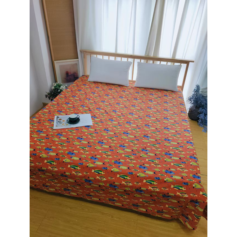蒂伯莎菲纯棉单凉席245*250微瑕～F532（热带鱼群桔）会缩水