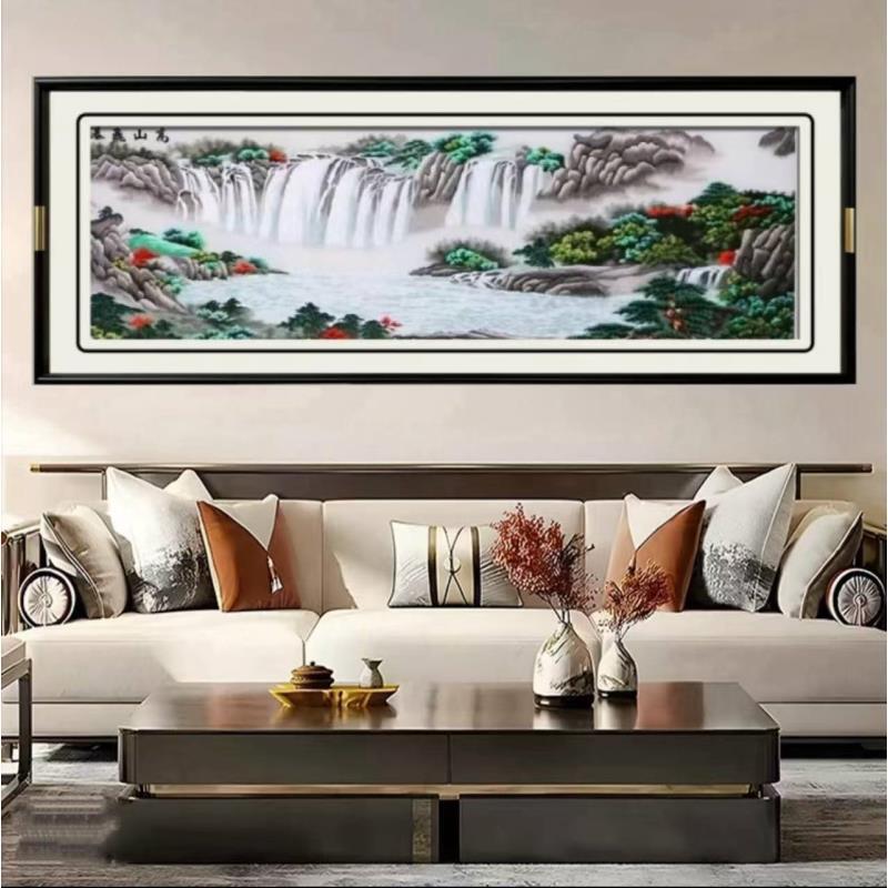 刺绣中式装饰画苏绣成品挂画背景墙山水沙发办公室客厅苏州刺绣画