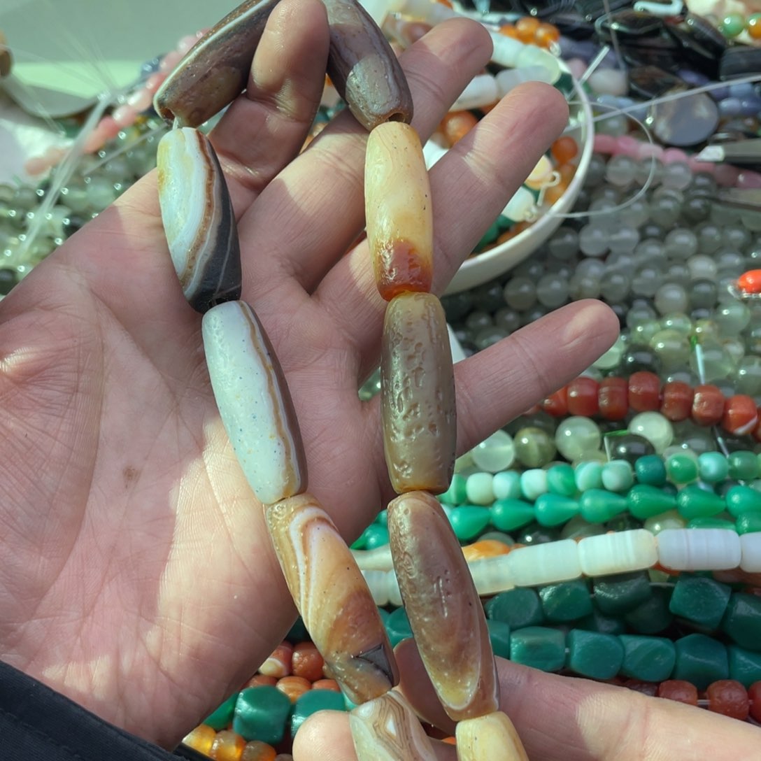 玛瑙/玉髓珠宝半成品未镶嵌一条装14*39左右橘皮玛瑙桶珠