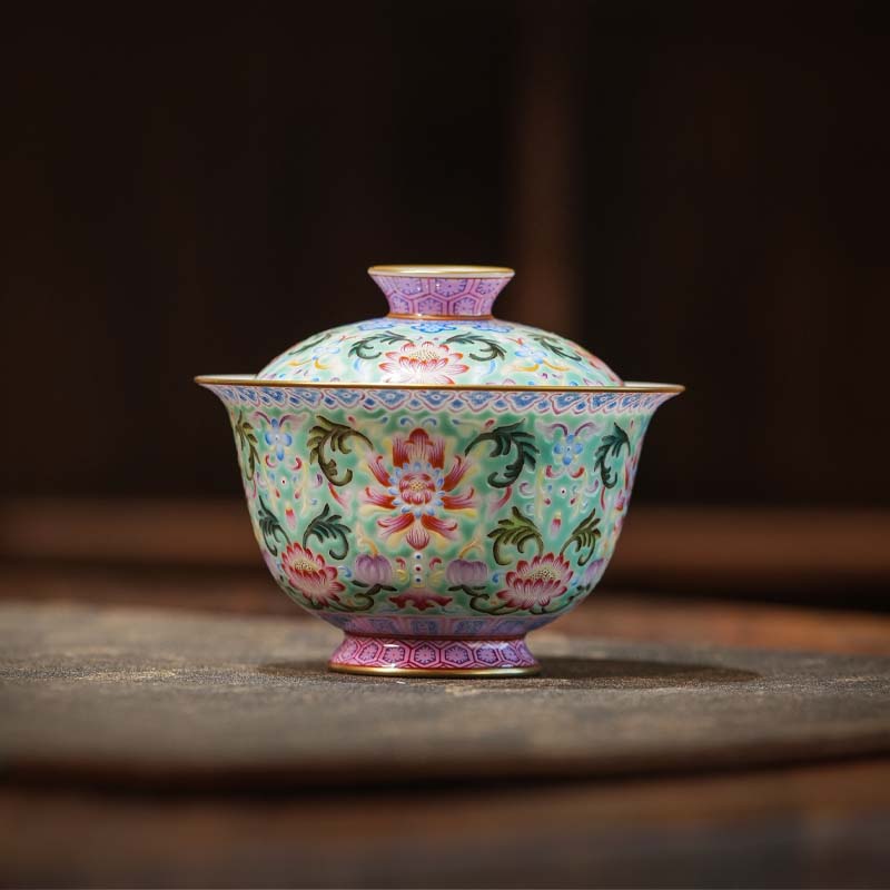 珐琅彩盖碗陶瓷家用瓷盖碗中式手工缠枝