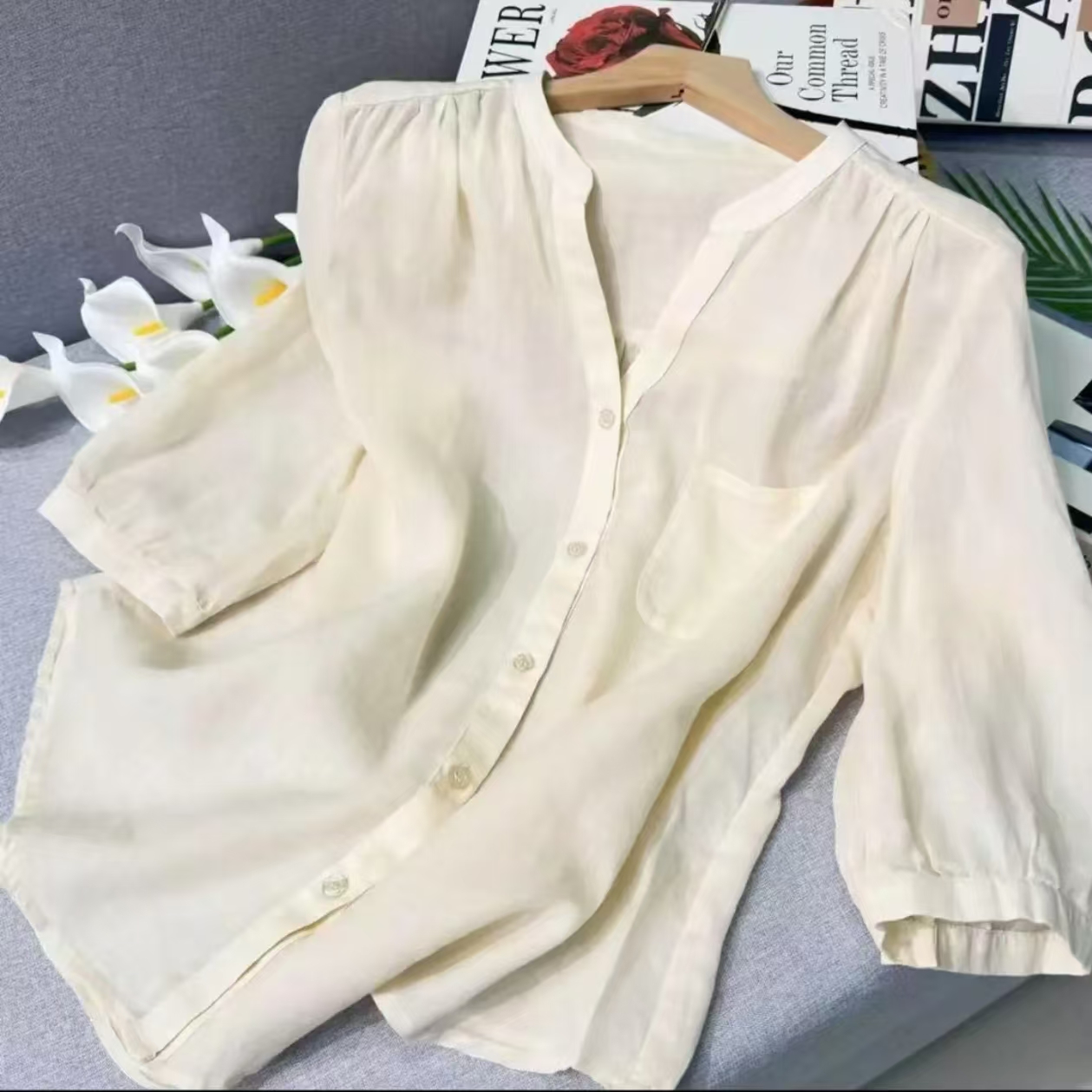 【高端定制苎麻】悦己妍色夏季新款100%苎麻衬衫高级显贵气女士衬衫