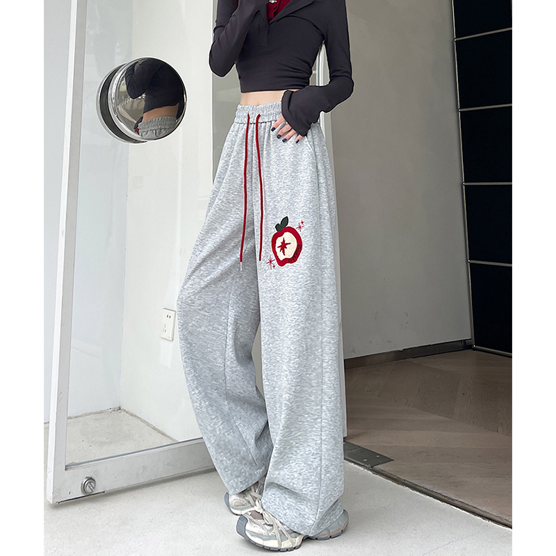 胖mm特大码女装休闲慵懒风灰色直筒裤女美式百搭宽松显瘦休闲裤子