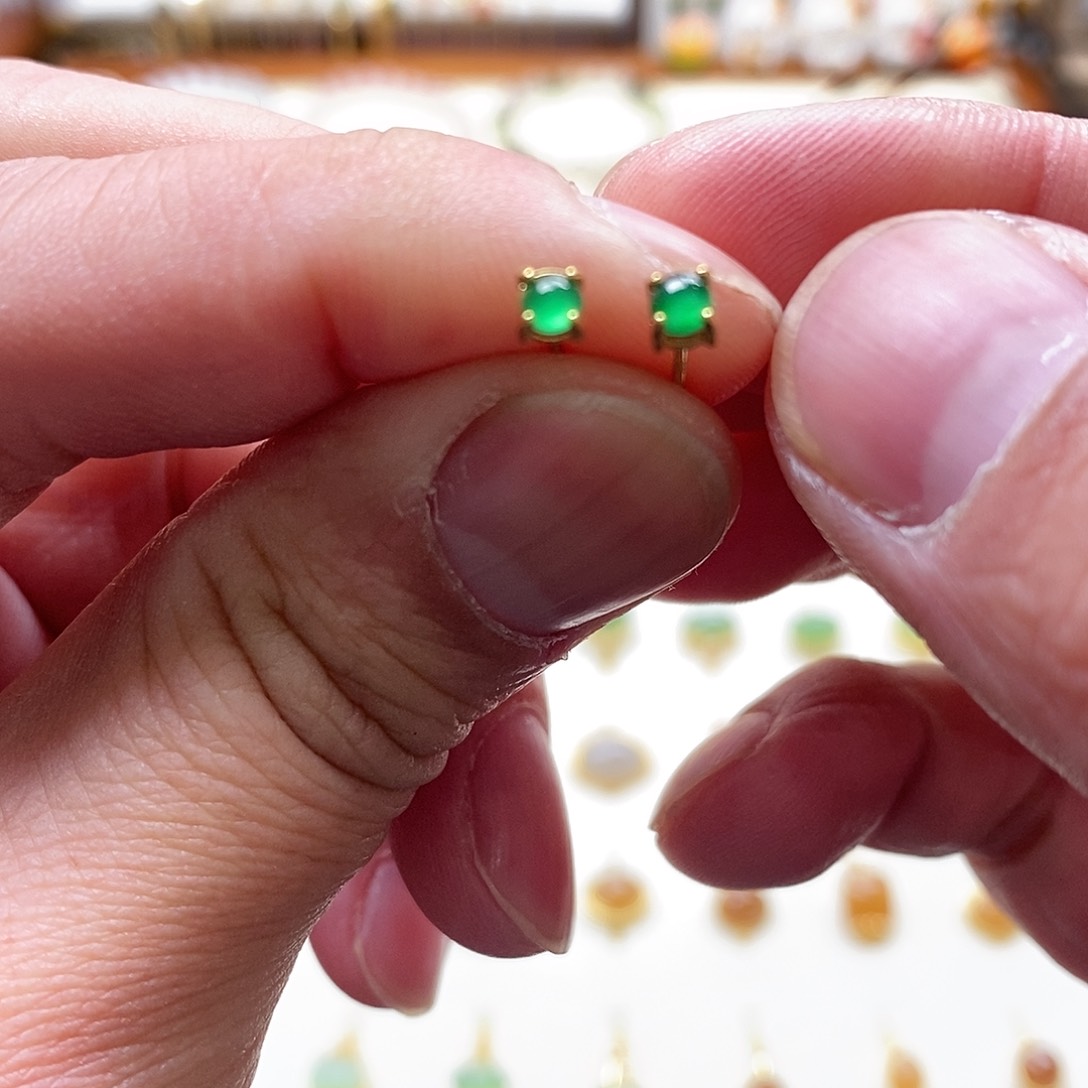 和田玉耳饰银S925镶嵌