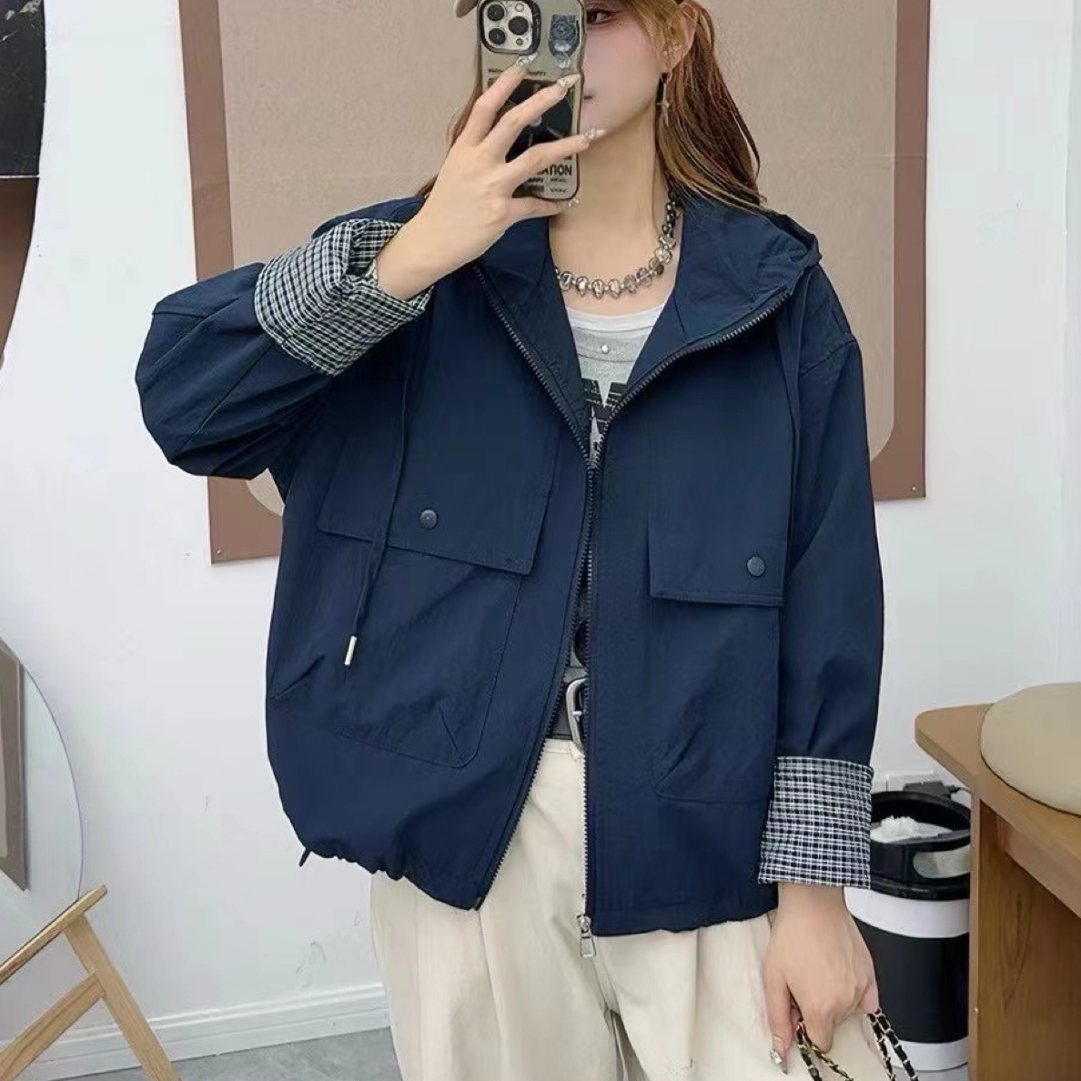 韩版宽松休闲百搭连帽短款外套女2025秋季新款小个子