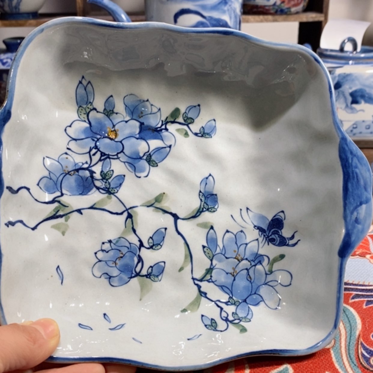 【闪购商品】陶瓷玉兰花手捏方形盘