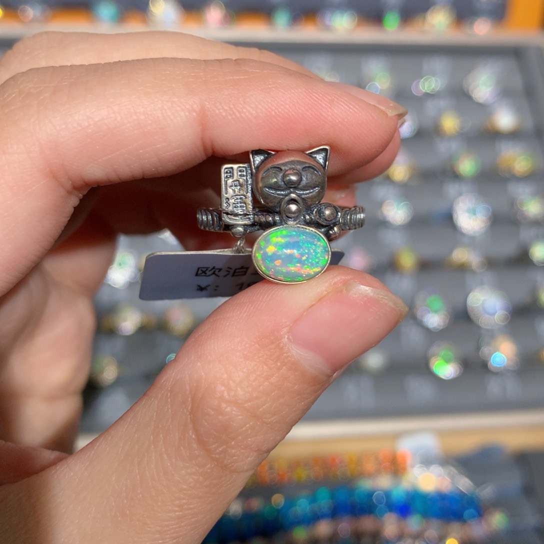 银S925镶嵌欧泊欧泊戒指y