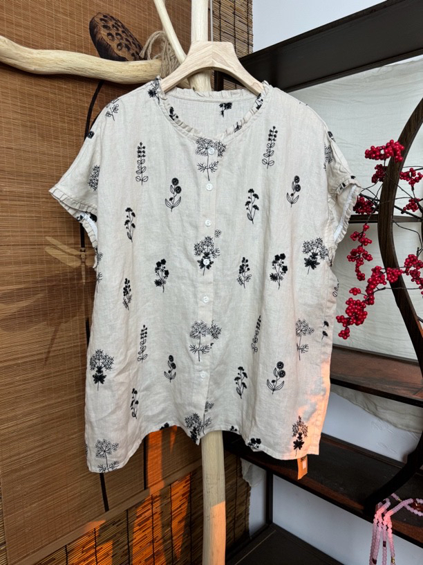 ［淇淇推荐］汉麻文艺重工刺绣花边领口小飞袖（衣长60 胸围120）