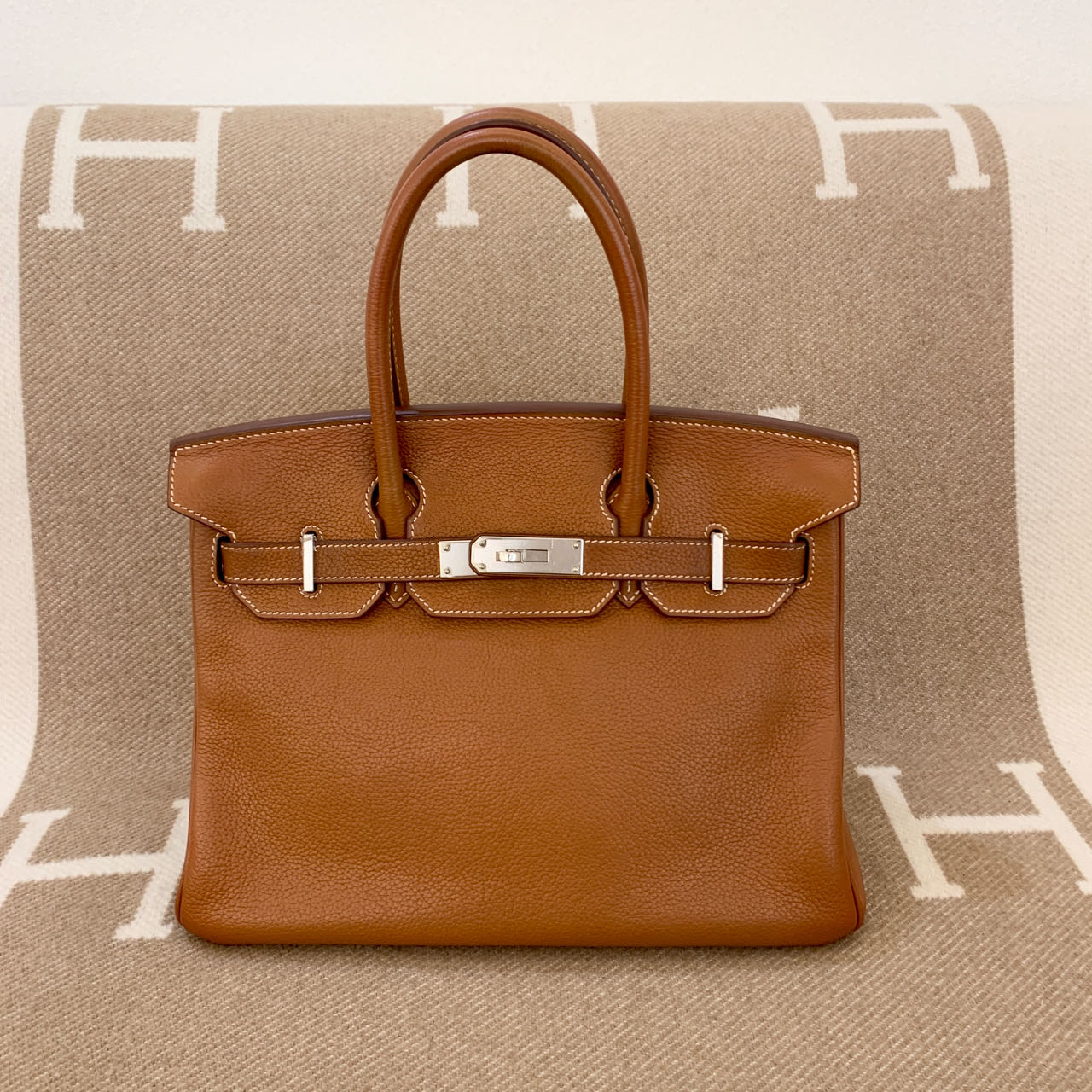 99新 Hermes/爱马仕 birkin 30 A 福宝马鞍皮金棕mk103110 