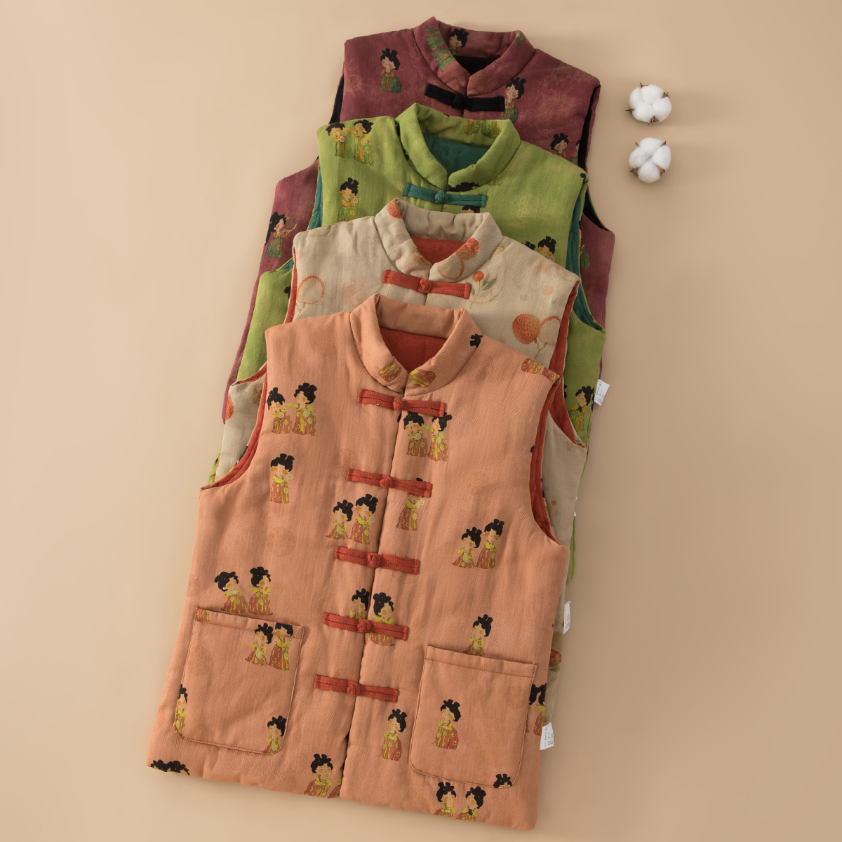 中式盘扣棉花马甲秋冬季国风夹棉保暖棉坎肩外穿防寒背心马夹