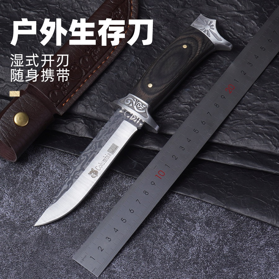 黑狼户外高硬度直刀户外露营多功能刀便携切水果手扒肉刀随身携带