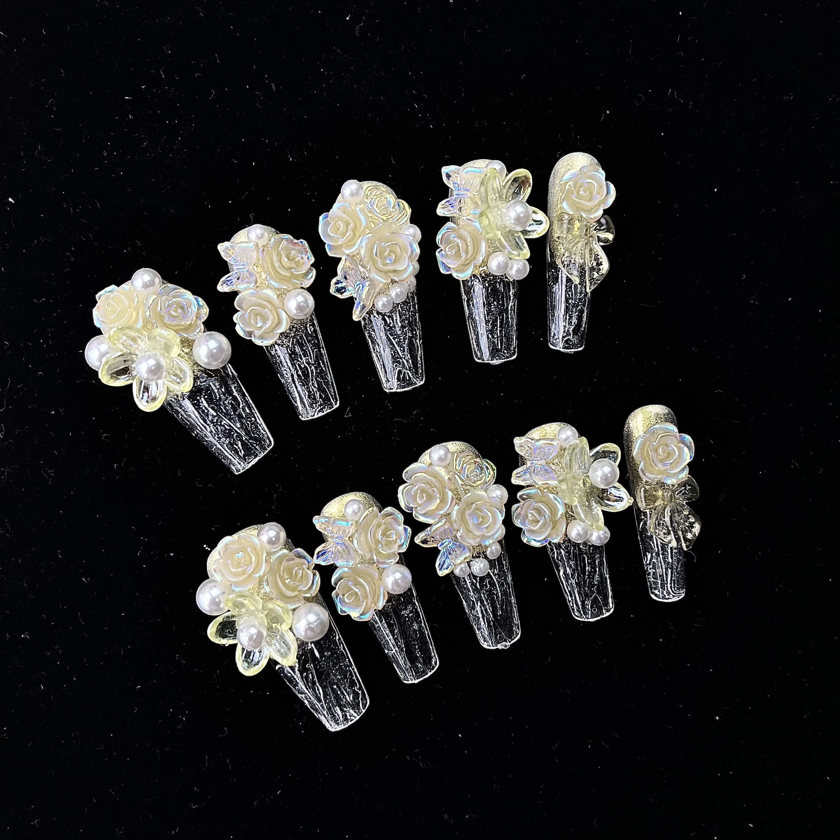 【BAO碎冰冰鹅黄色】3.0T黄色雕花碗花纯手工穿戴甲琉璃甲冰透可爱