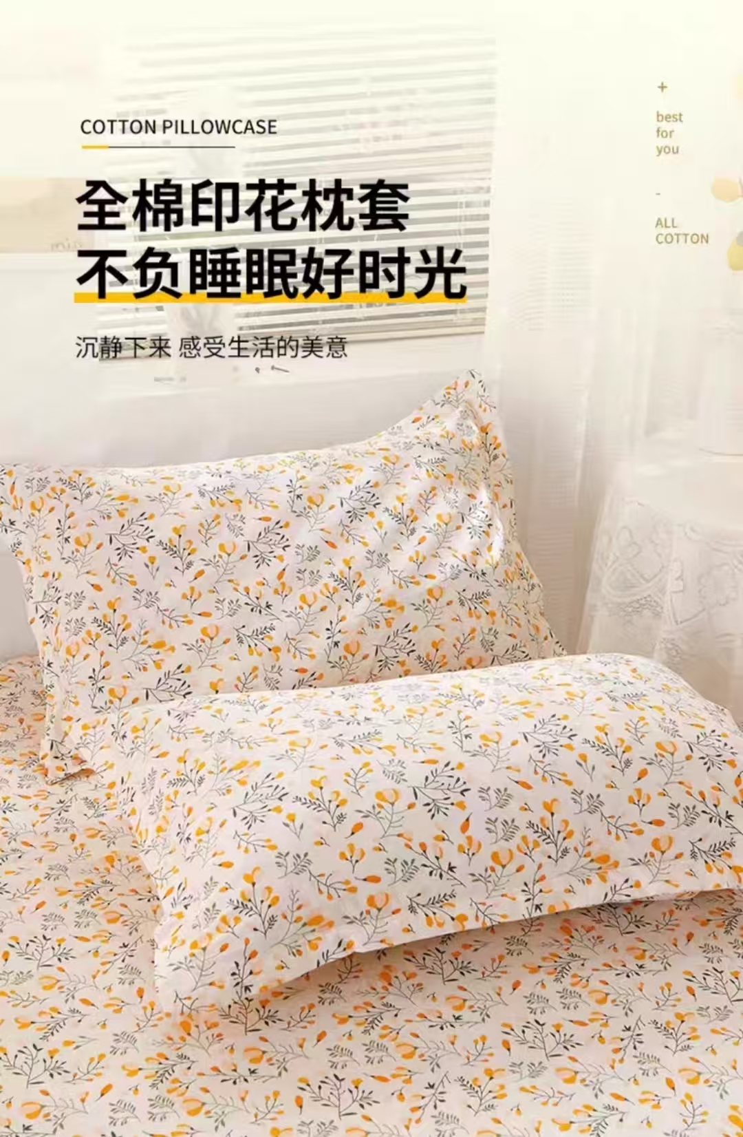 一等品【100%全棉枕套】纯棉成人枕套一对斜纹（48*74cm）枕套宿舍