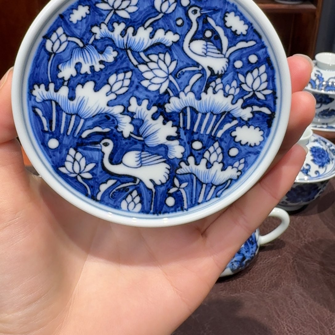 青花雯华堂手绘盖置