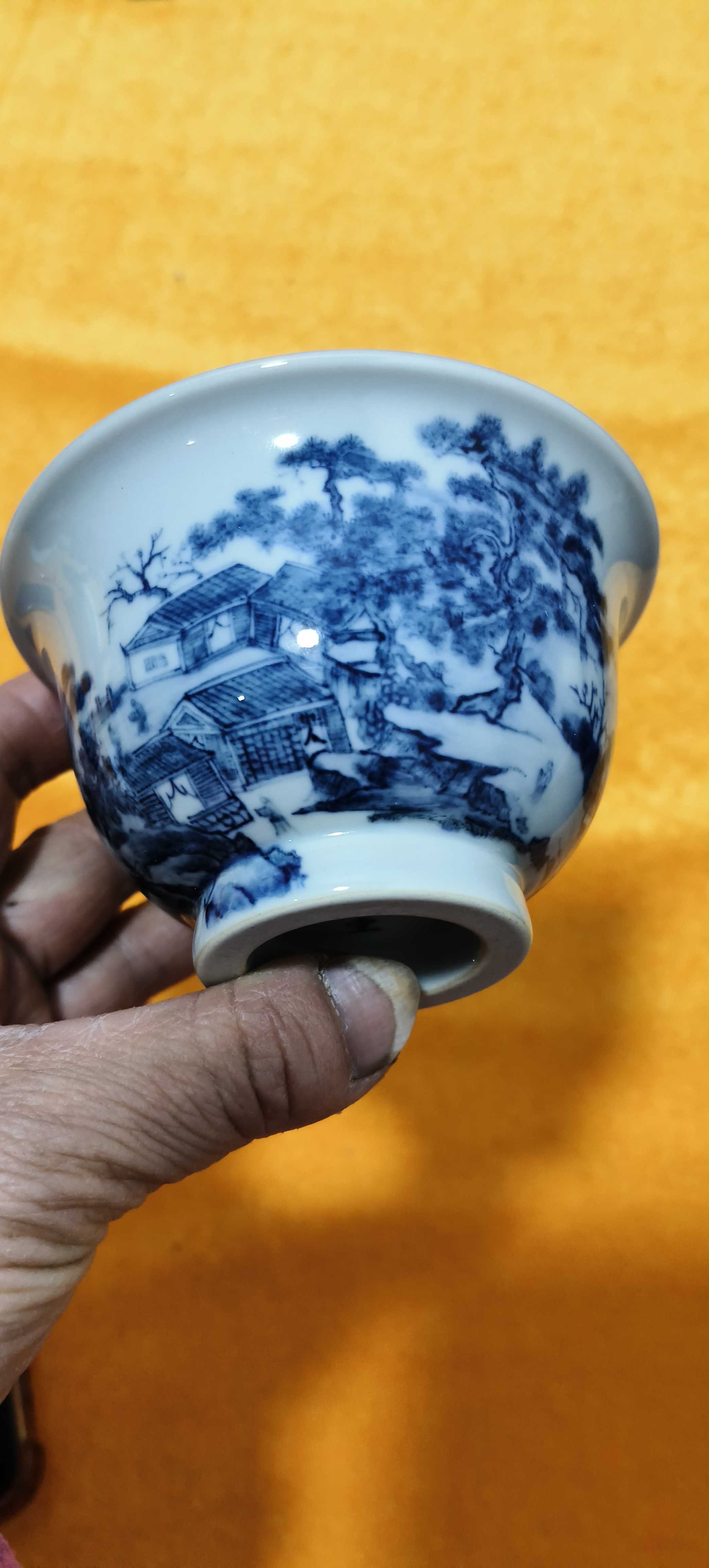 景德镇陶瓷手工手绘青花山水压手杯