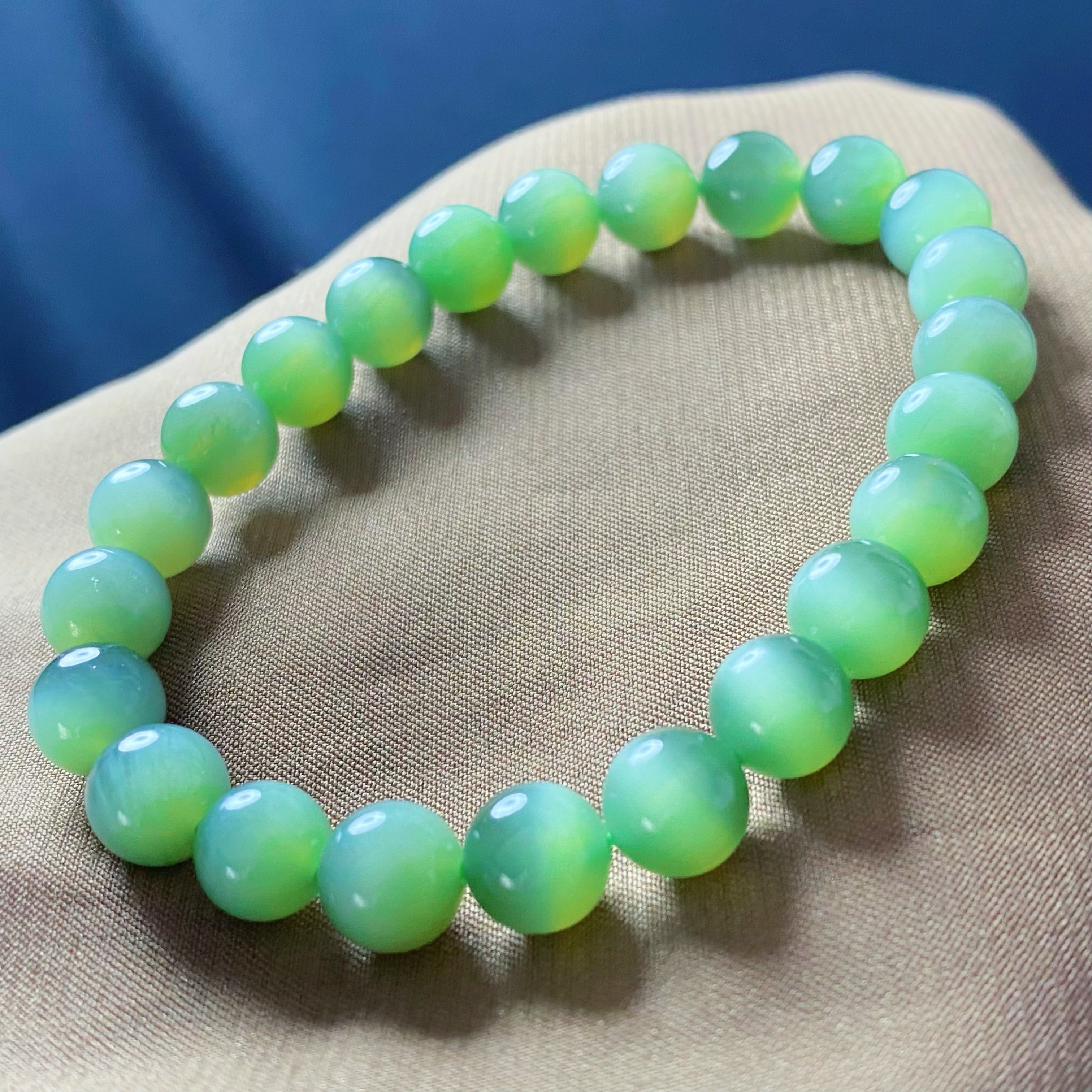 天然和田玉俄料碧玉猫眼精品圆珠约8mm手链素单圈手串经典款@0003