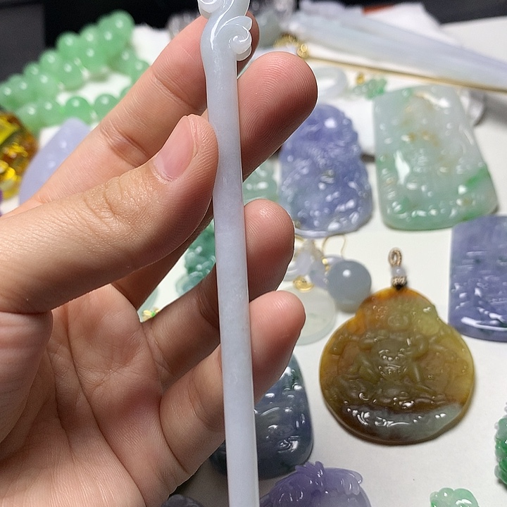 翡翠未镶嵌颈饰天然A货翡翠发簪