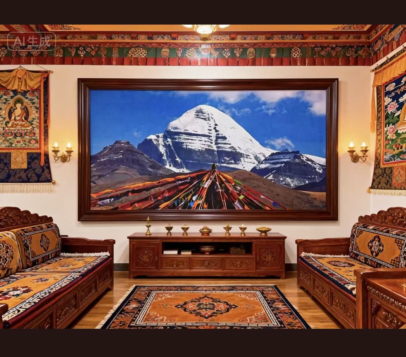 【西藏包邮】1*1.8米米民族风装饰背景布藏式挂画墙布神山