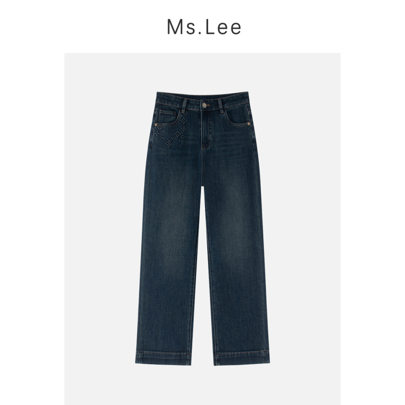 Ms.Lee|奢意|四面弹高腰窄版直筒牛仔裤女2025年新款秋冬季宽松DY
