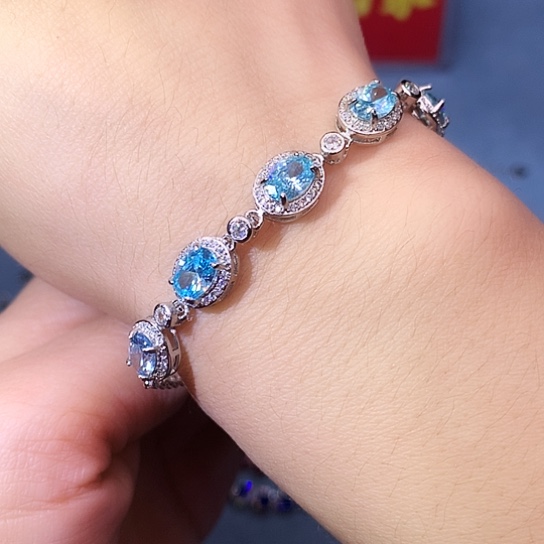 海蓝宝石手链银S925镶嵌