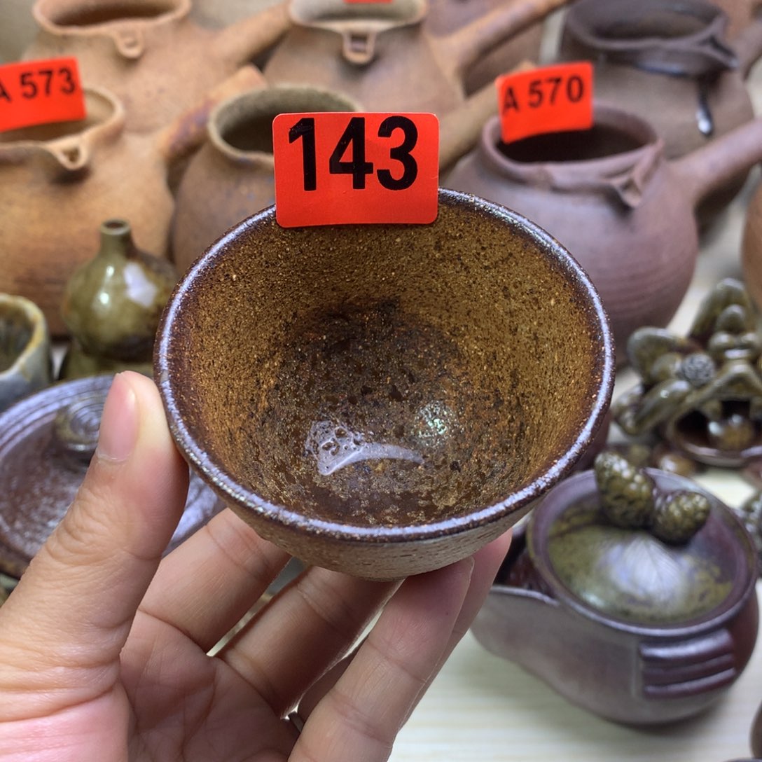 柴烧粗陶斗笠主人杯100毫升左右