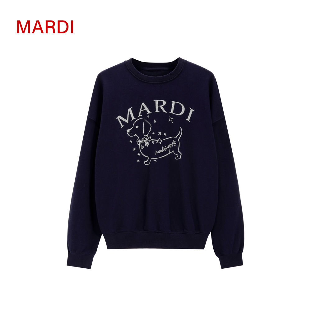 Mardi春秋套头狗印花女圆领不褪色卫衣宽松加绒拼接时尚新款