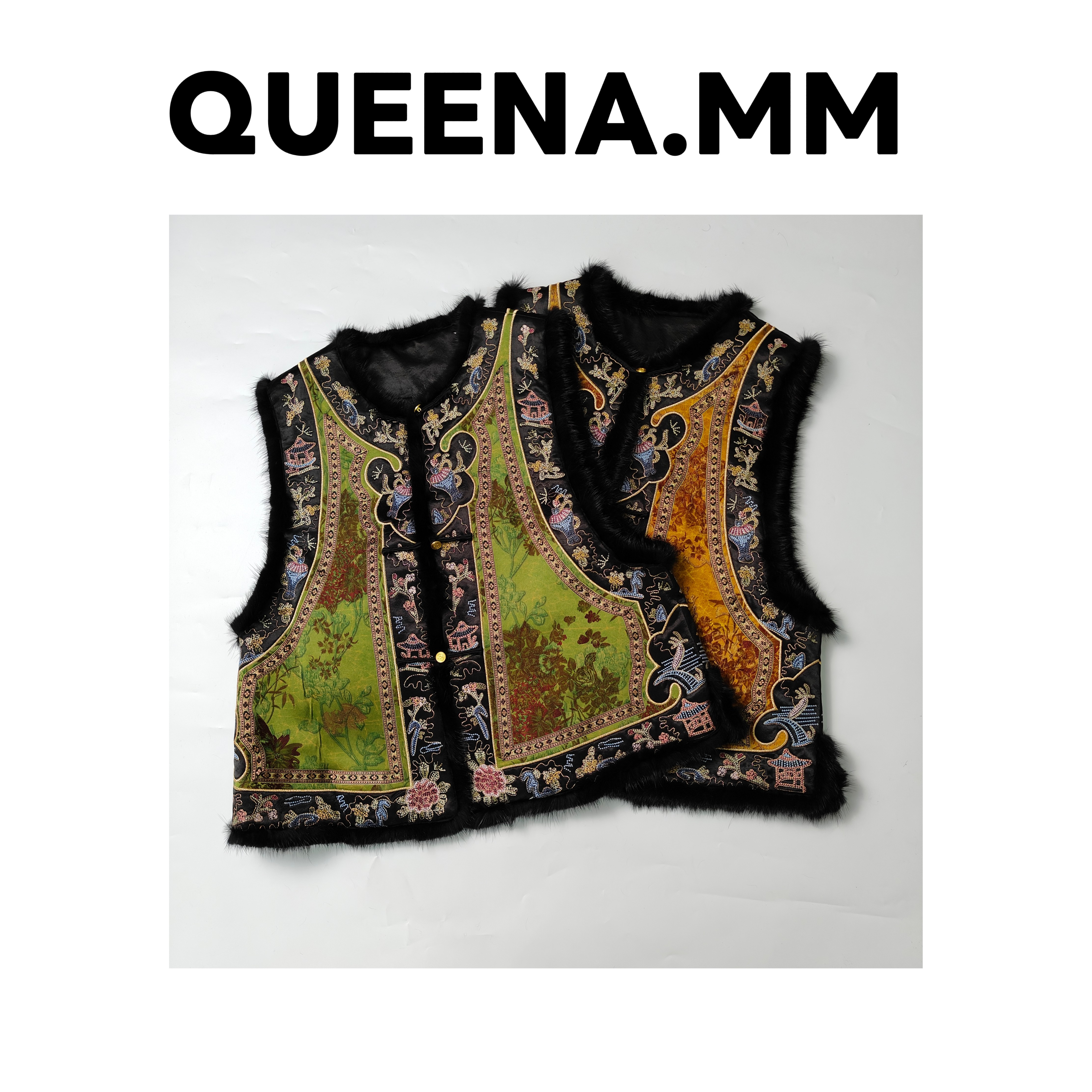 新中式国风醋酸油丝重工打籽绣拼接夹棉马甲  不可退