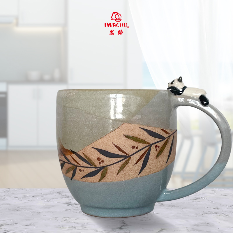 日本进口吉田美佳可爱熊猫马克杯陶杯（孤品）