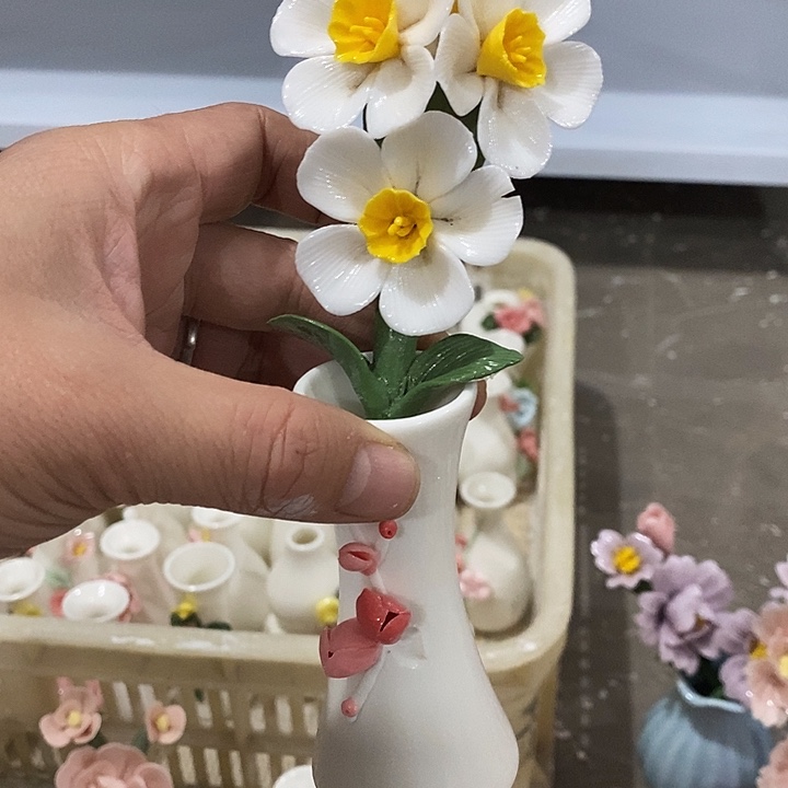 瓷片纯手工陶瓷花摆件瑕