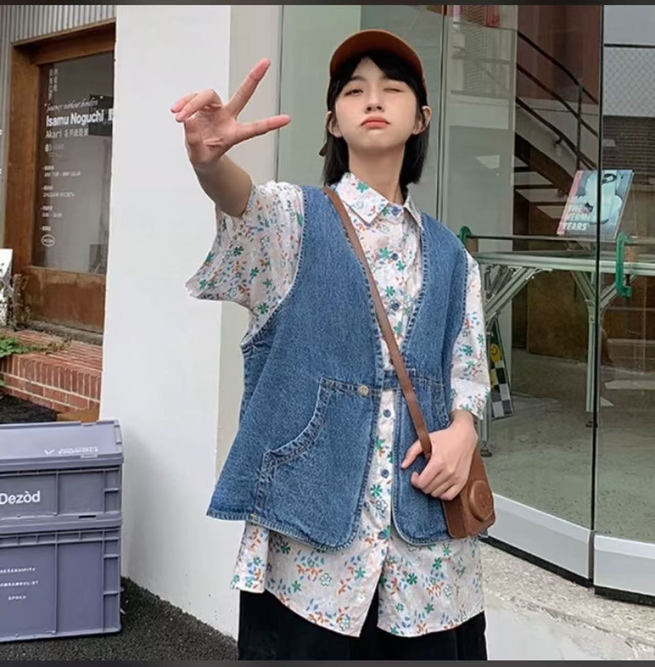 马夹裹胸一粒扣碎花刺绣套装四季通用印花夏季拼接