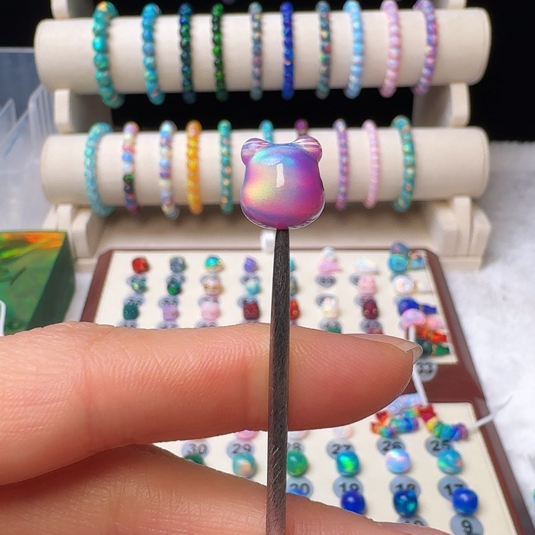 树脂制品人造欧泊卡10小熊三通梵高紫单颗