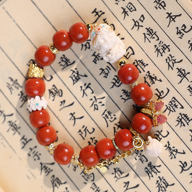  【漫野】原创设计包浆南红猛犸牙扎基精工轻奢百搭手串