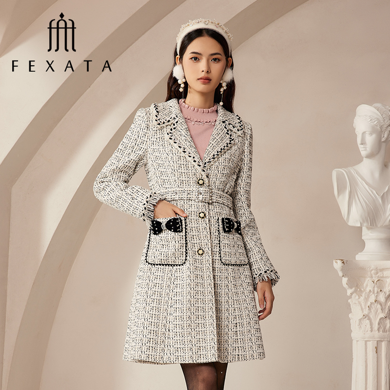 【芊芊专属】FEXATA斐格思外套女都市细格毛呢大衣