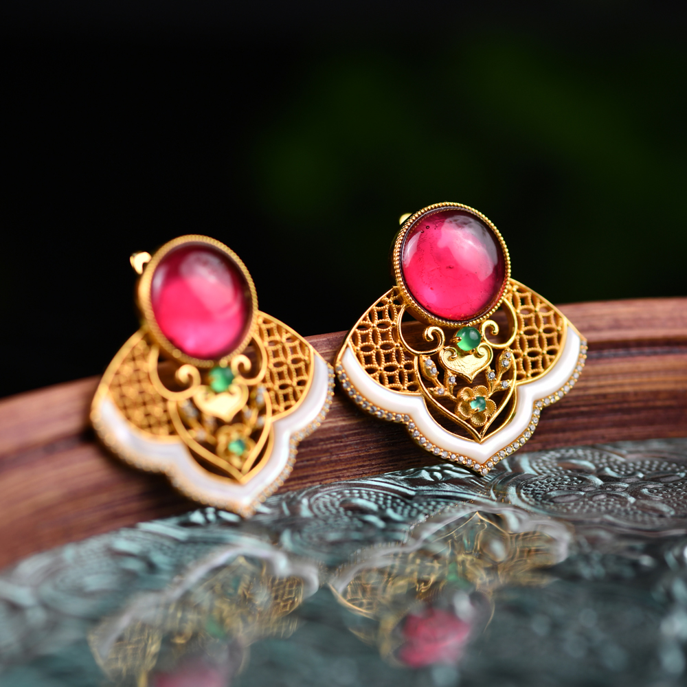 戊申堂 925银耳饰 琉璃如意耳环手工复古古风古典 国风珠宝