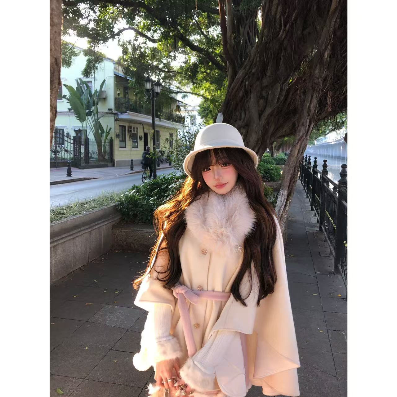 【林林在忙】留洋大小姐 冬季民国风厚实斗篷毛领腰带大衣