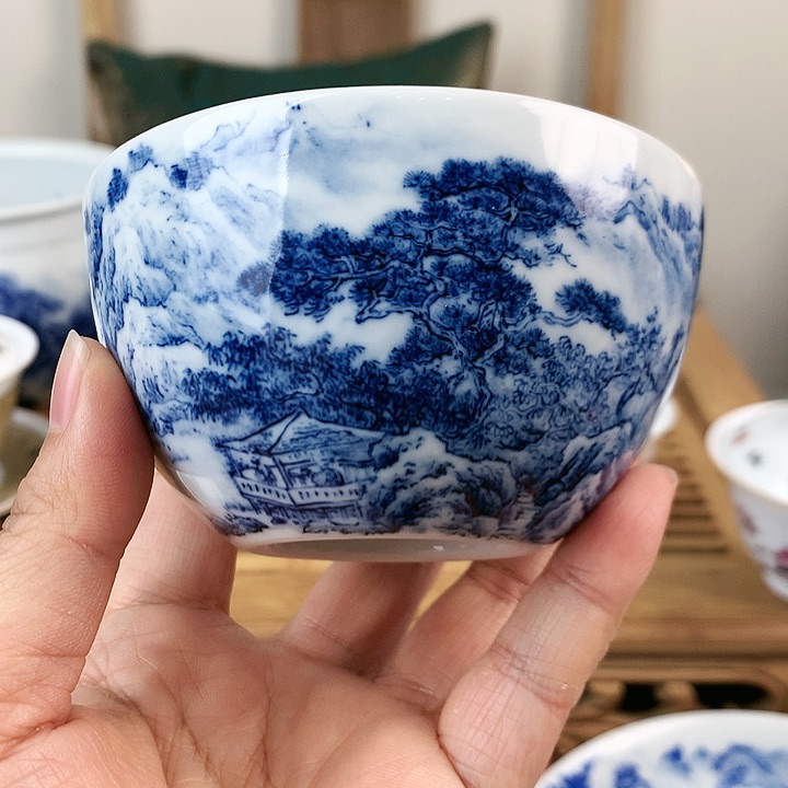 青花山水手工主人杯
