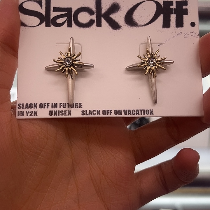 合金925银雕花芒星耳环