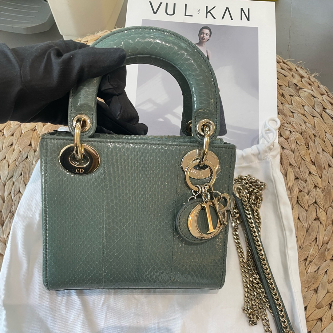95新 DIOR/迪奥 98新-绿色蛇皮稀有皮三格戴妃包