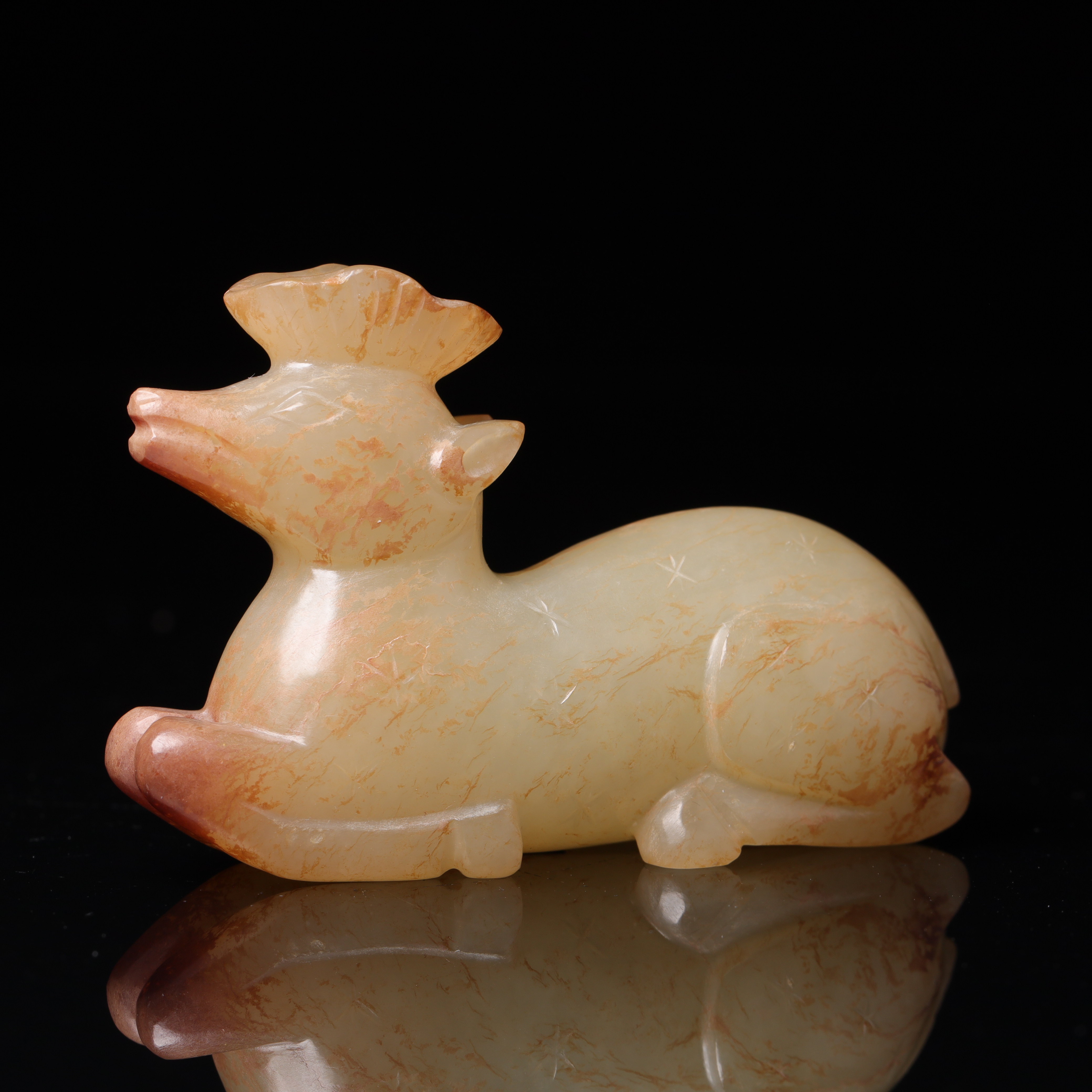 2081明代和田玉天鹿花件2523