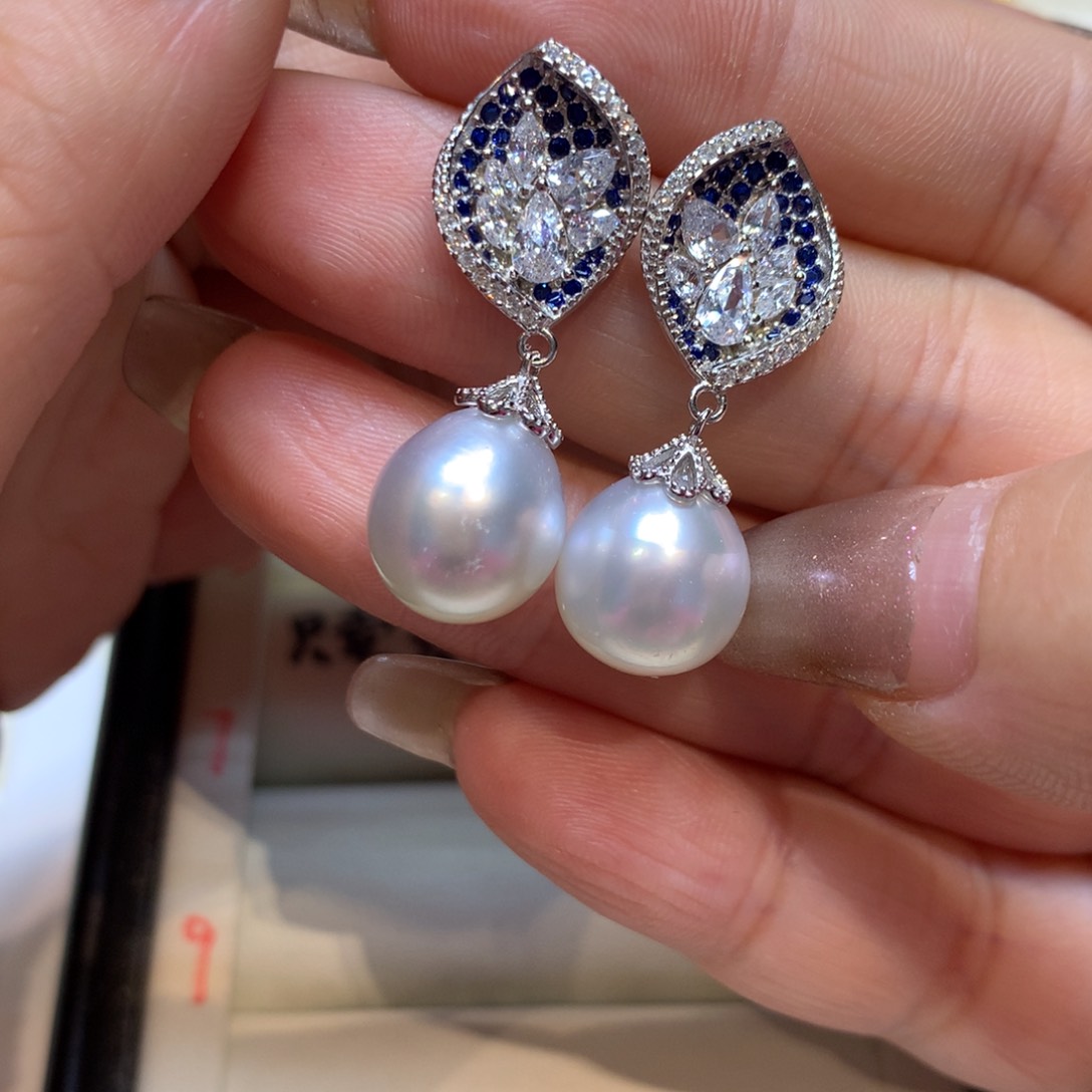 银S925镶嵌海水珍珠耳饰