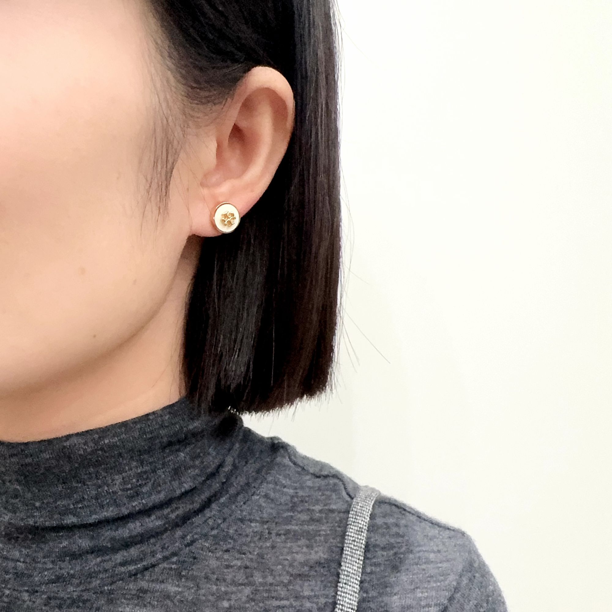 合金珐琅耳饰 白色法郎双T耳钉