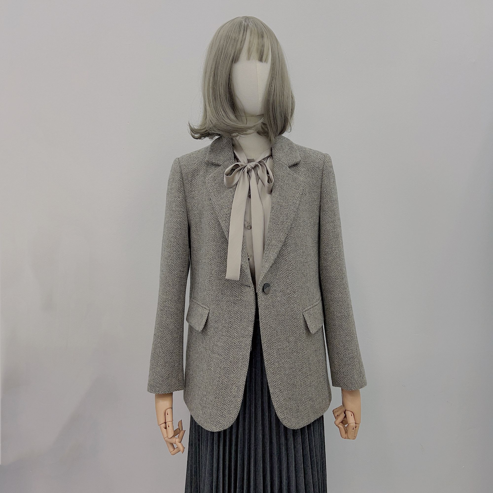 秋冬新款羊毛人字格西装外套休闲西装高端西装大气简约百搭西装