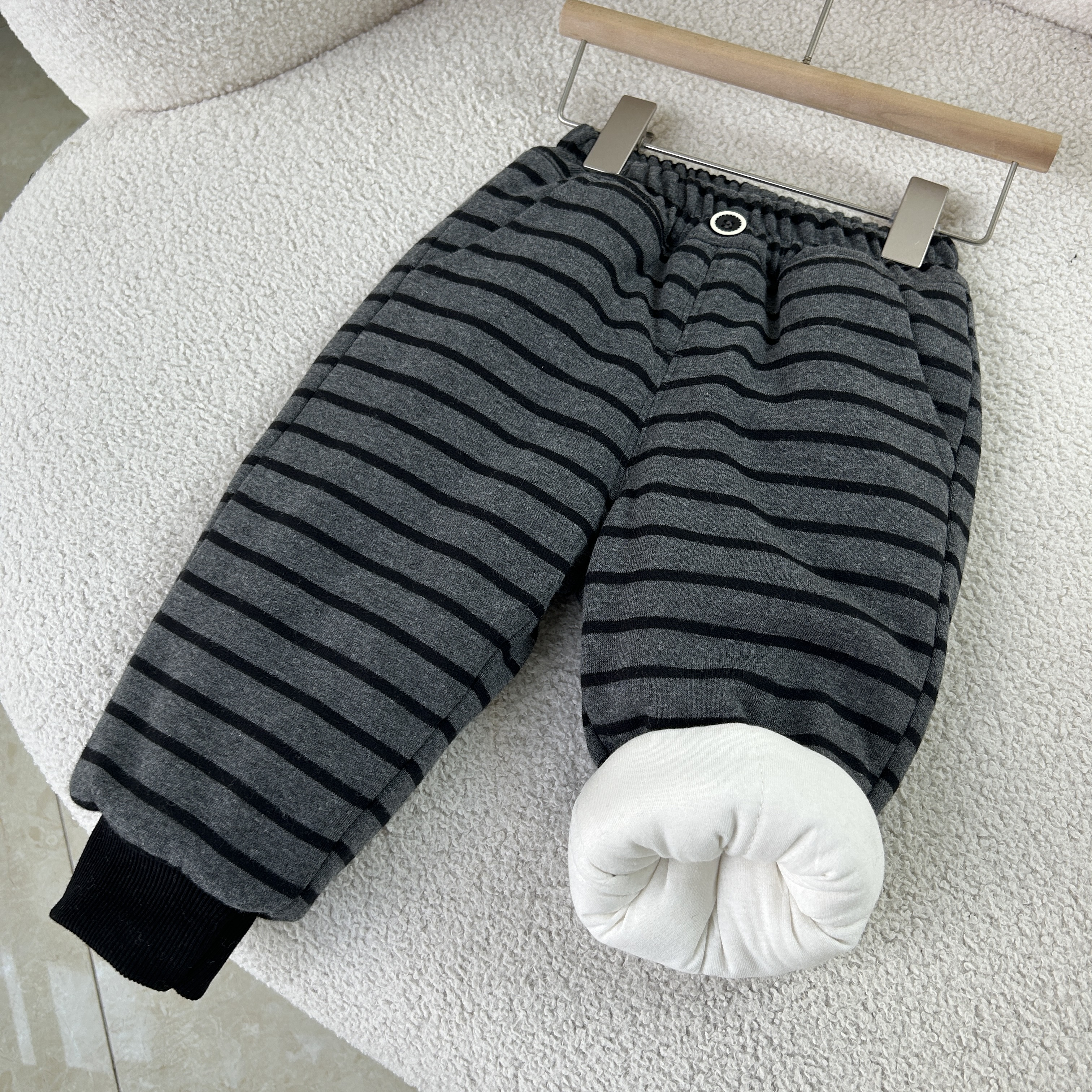 【棉花棉裤条纹】儿童条纹棉裤冬季百搭螺纹束脚口裤子休闲裤