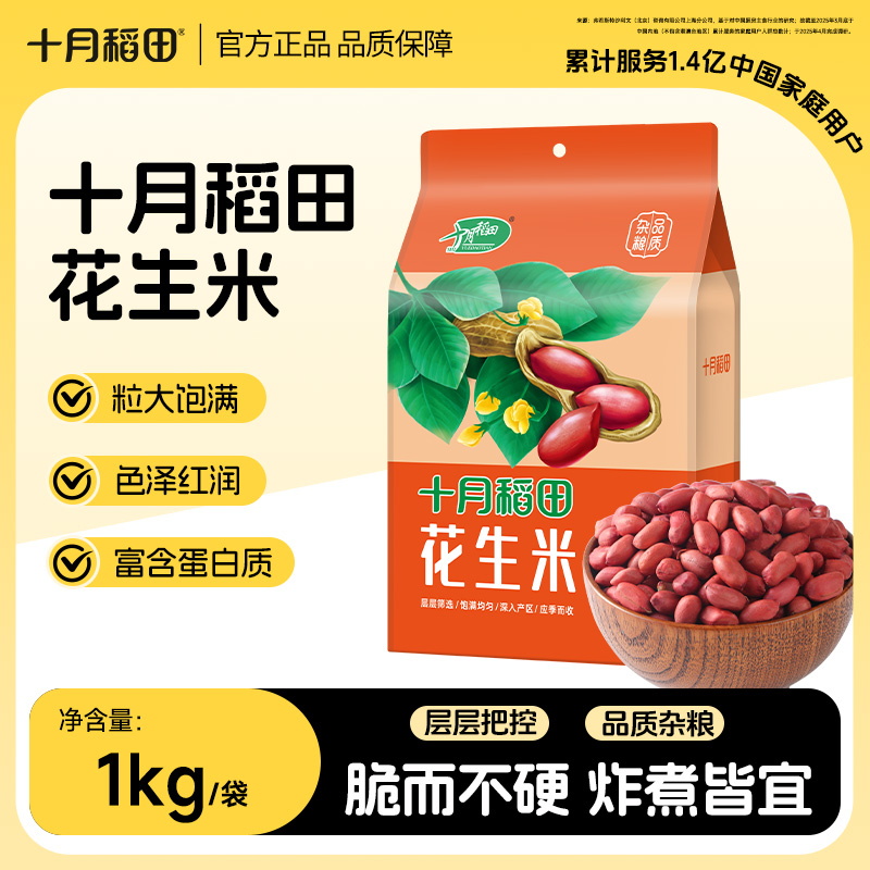 十月稻田红衣花生米1kg/袋东北红皮花生仁2斤五谷杂粮真空饱满