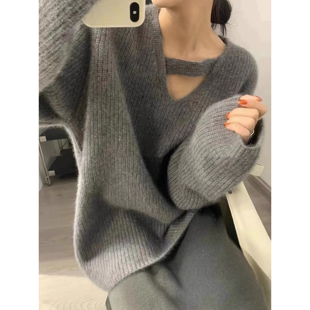 大码女装2023秋冬季新款加厚领设计感套头毛衣内搭打底针织上衣