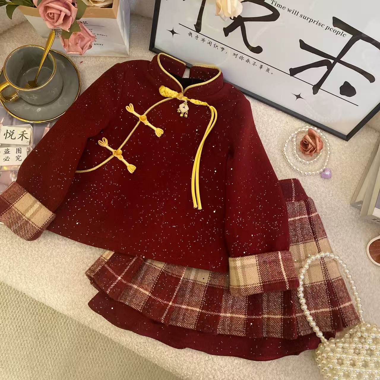 T3【悦禾】女童新款中式秋冬韩版百搭洋气加厚童装衣套装60211