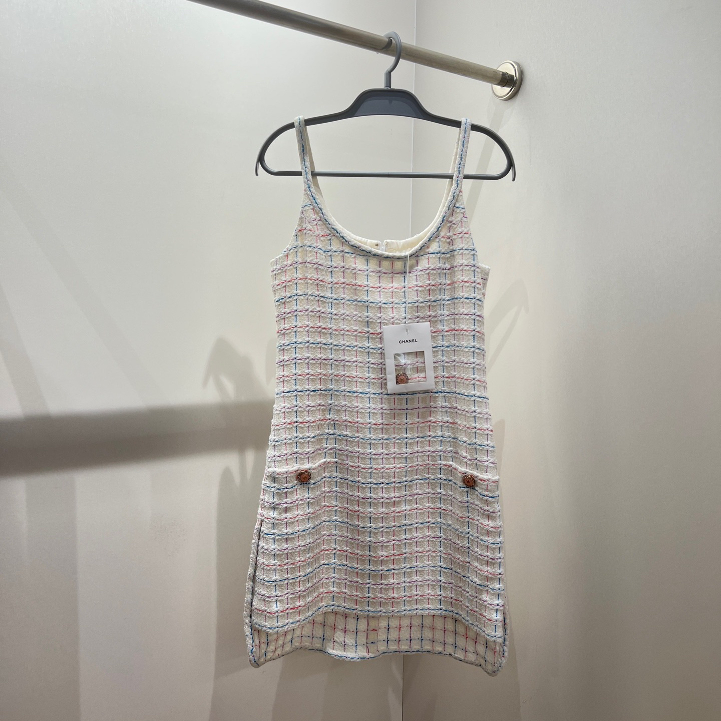 99新 Chanel/香奈儿 vem370 糖果拼色格纹Logo吊带裙 36码 棉