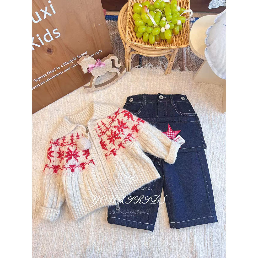 现飞飞家·红枫25新冬女童北欧风针织翻领洋气拉链毛衣开衫 FF3032