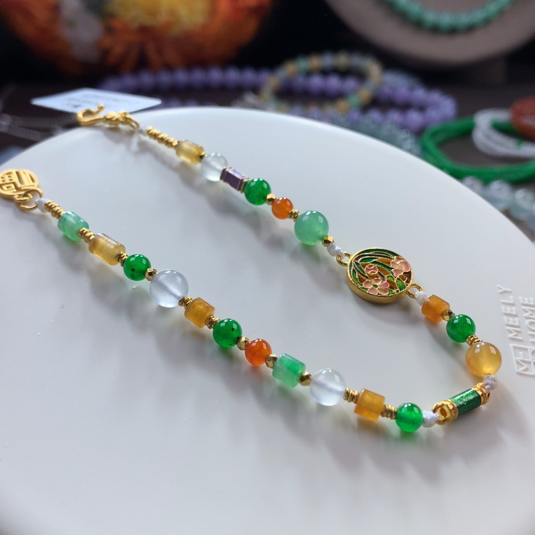 翡翠手链未镶嵌设计款多宝金盘缠手链